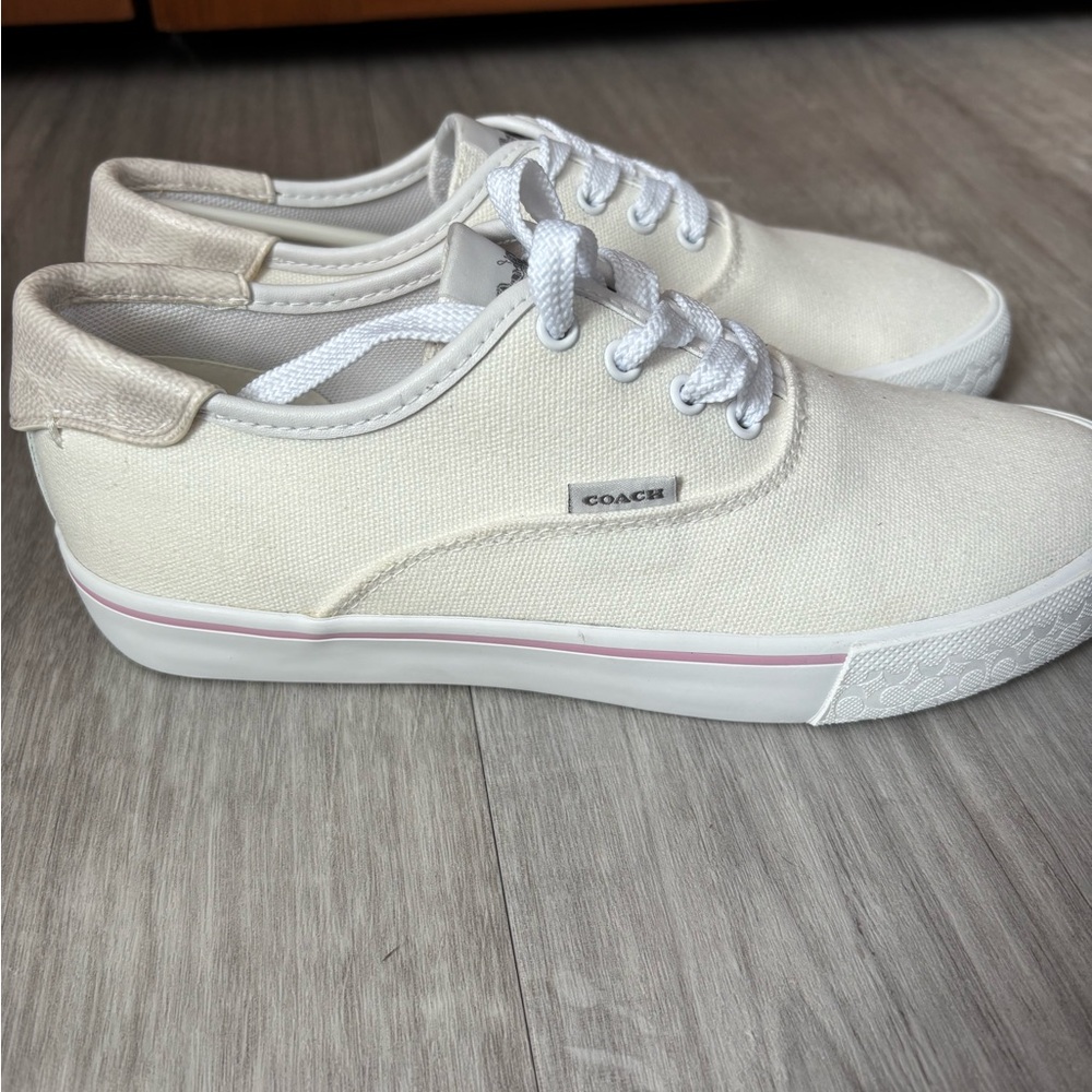 Coach Ivory Canvas Lace-Up Sneakers - Picture 2 of 6
